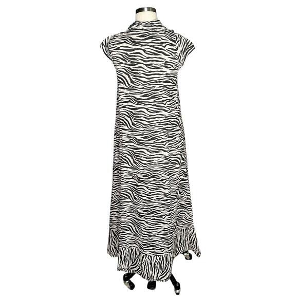 SUZY D Cream Black Zebra Pattern Button Front Midi Dress Linen Women's Size S - Picture 3 of 7